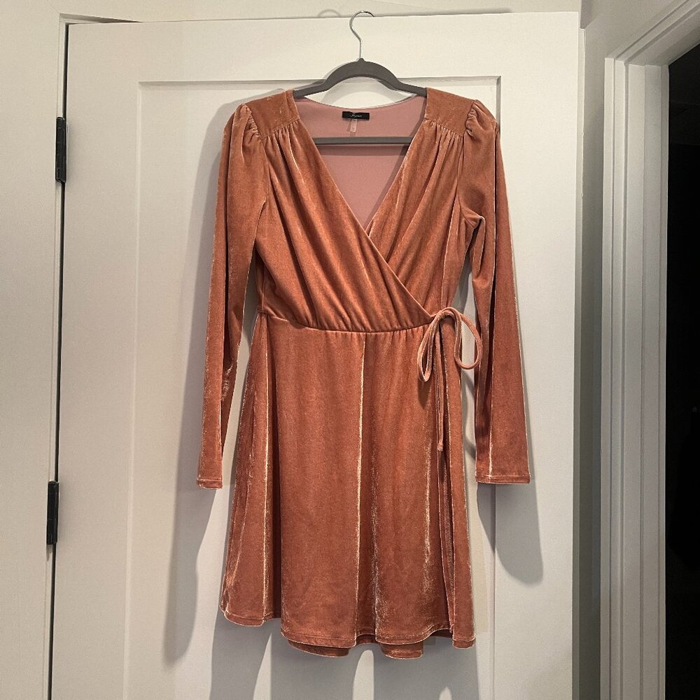 Pink velvet wrap dress